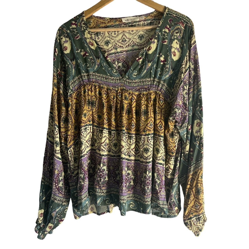Millibon Women’s Size Medium V Neck Babydoll‎ Floral Paisley Print Top